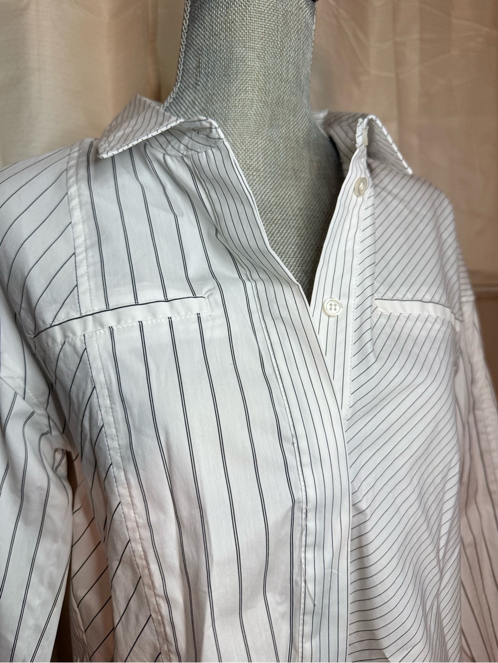 Dear John Cropped White Pinstripe Button-Up Shirt - Picture 5 of 9